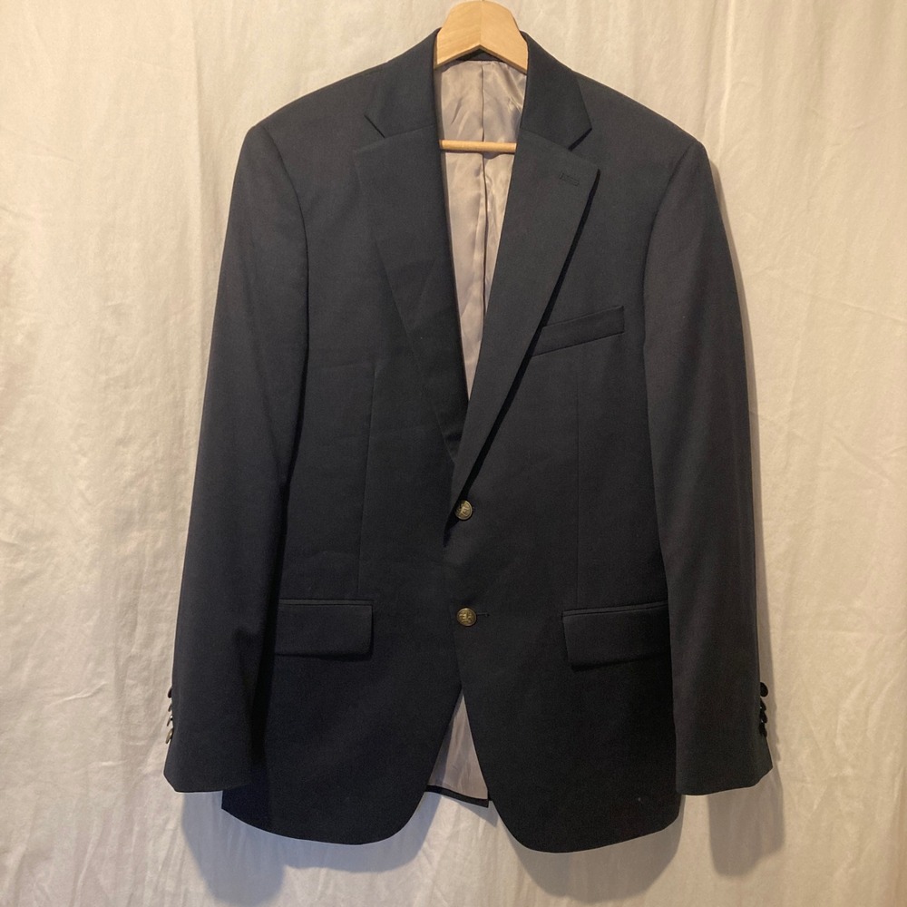 Hart Schaffner Marx Chicago Fit Navy Blue 100% Wool Blazer Bronze Buttons 38R